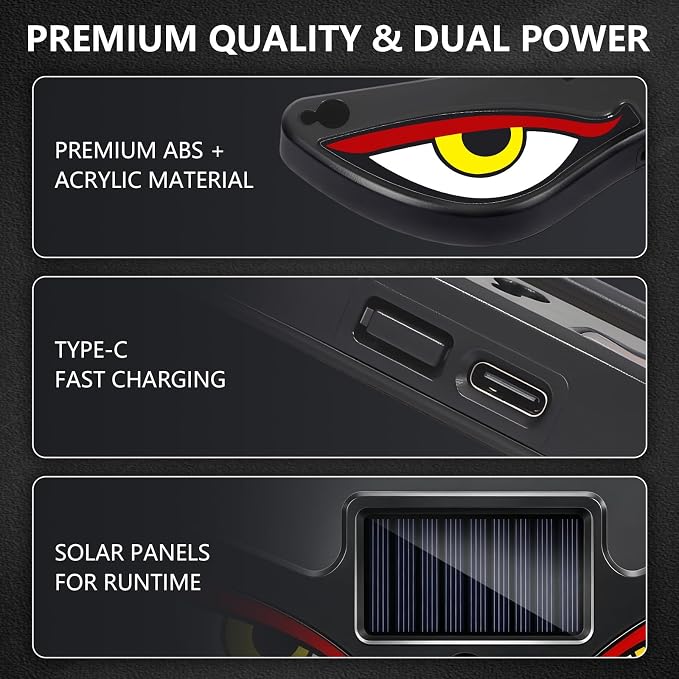 Solar Devil Eyes Car LED Light, Wireless No Drill Demon Eye Warning Lights for Car Windshield & Rear Window, Type-C Rechargeable Animated LED Eyes for Cars, SUVs, Trucks, Vans (1 Pack) - Image 4