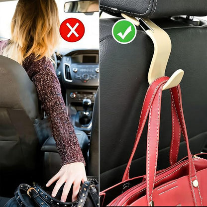 4PCS Car Seat Headrest Hook, Multi-Purpose Seat Back Hanger Purse Bag Handbag Organizer, Auto Interior Backseat Storage Hook Holder for Coat Hat Grocery Umbrella, Universal Fit (Beige) - Image 5