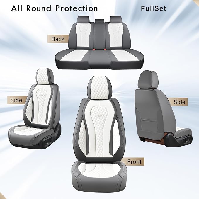 Coverado Seat Covers, Car Seat Covers Full Set, White Car Seat Cover, Car Seat Cushion Waterproof, Front Seats Back Seat Covers, Luxury Seat Cover Car Seat Protector Universal Fit Most Cars - Image 9