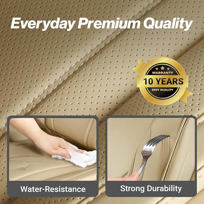 Coverland Premium Car Seat Covers Full Set Waterproof Interior Protector | Airbag Compatible Non-Slip Seat Cover for Blazer EV, Soul EV, Freelander, Kicks, Taos [Full set Beige-Size Chart X85] - Image 7
