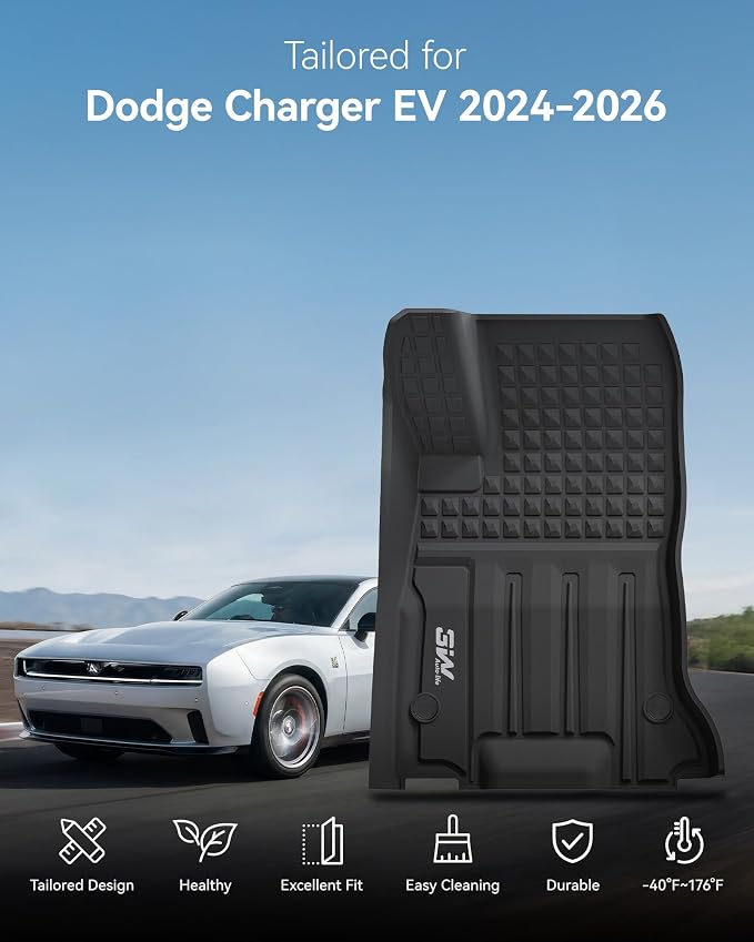 3W Floor Mats & Cargo Liner & Seatback Mats for 2024-2026 Dodge Charger EV | Daytona (Fit 2-Door, Not for 4-Door) Scat Pack & R/T, All Weather TPE Custom Fit Car Mats Floor Liners Full Set, Black - Image 2