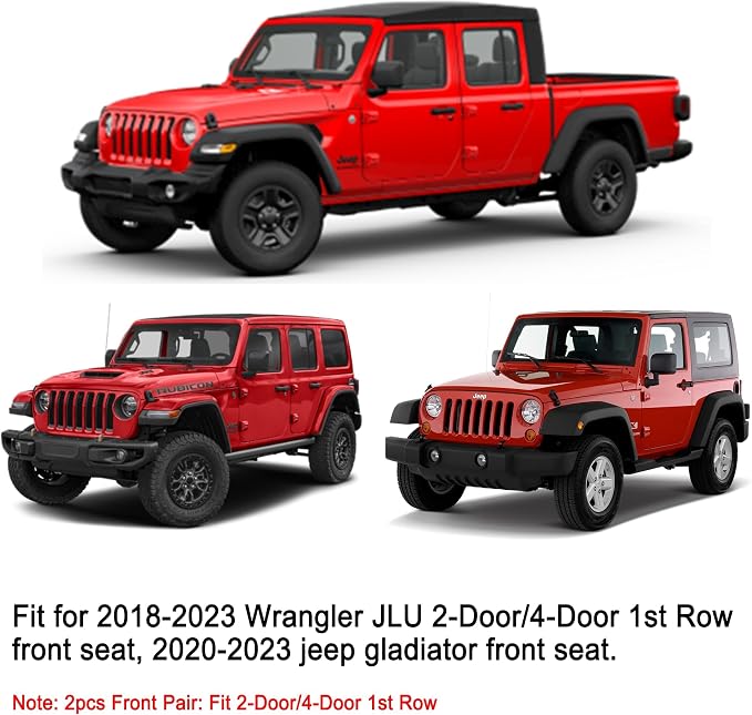 Huidasource Front Seat Covers for Jeep Wrangler JL 2-Door/4-Door 2018-2026 | Waterproof Faux Leather Wrangler JL Front Seat Covers, Covers Fit Full Coverage Front Seat Cushion(Front Pair/Black&Blue) - Image 6