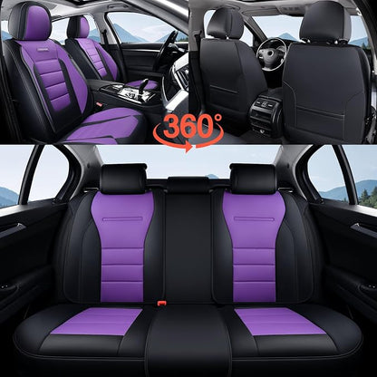 Coverado Car Seat Covers Full Set, Nappa Leather Seat Covers for Cars, Car Seat Protector Car Seat Cushion, Front and Back Seat Protectors Cushions Universal Fit for Most Cars Vehicles(Black&Purple) - Image 8