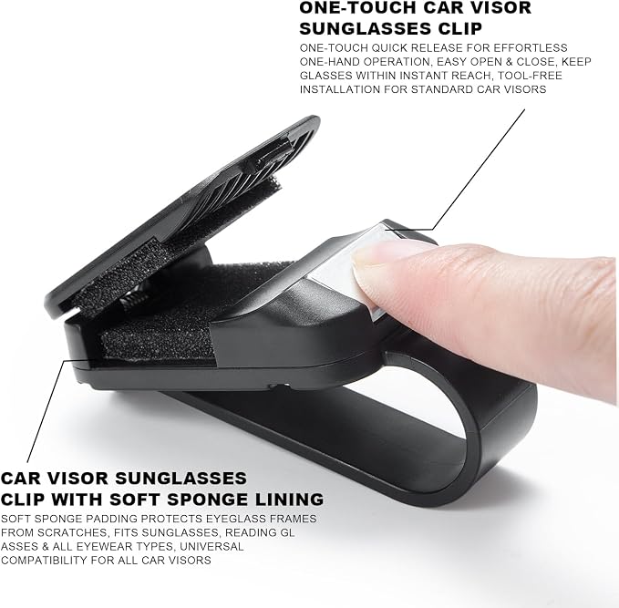 Dsycar 2 Pack Sunglasses Holder for Car, One-Handed-Operation Visor Sunglass Holder Clip, Easy Access Storage for Driving,Universal Fits (Black) - Image 7