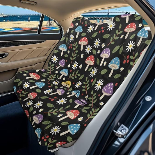 Flower Mushroom Print Rear Bench Towel Seat Covers, Heavy-Duty Back Seat Cover for Dogs, Waterproof Car Seat Cover, Non-Slip Back Seat Protector Fits Cars, SUVs, Trucks by LACIYISON