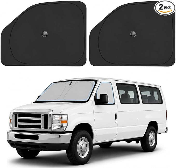 2026 Upgraded Front Side Window Shade for 1992-2026 Fo'rd E-Series E-150 E-250 E-350 E-450 Van Motorhome, Foldable Window Sunshade Sun Visor, Side Window Shades Blocks UV Rays Heat, Pack of 2 by ULROLIT