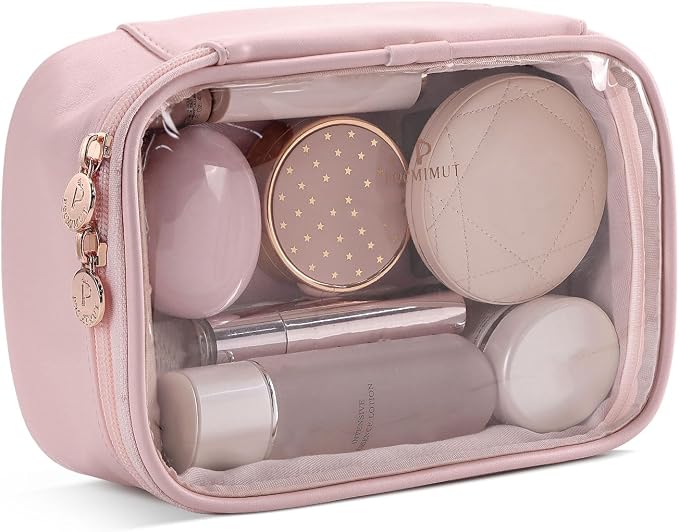 Small Makeup Bag,Clear Make Up Bag Organizer Cute Stuff Pouch Traveling Compact Toiletry Bag Car Bag for Travel Essentials,Pink by Pocmimut