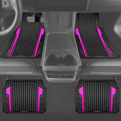 CAR PASS Heavy Duty Rubber Car Mats Metallic, Aluminum Film All Weather Floor Mats Waterproof Universal Trim to Fit for SUV Sedan Van 4 Piece Anodized Deep Dish Two-Tone Sporty Black Hot Pink Chrome - Image 5