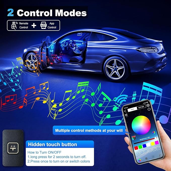 Acrylic Interior Car LED Strip Light with Wireless APP, RGB 14 in 1 with 175 inches 600 LEDs Fiber Optic Car Ambient Lighting Kits, 16 Million Colors Sound Active Function LED Strip for Car - Image 4