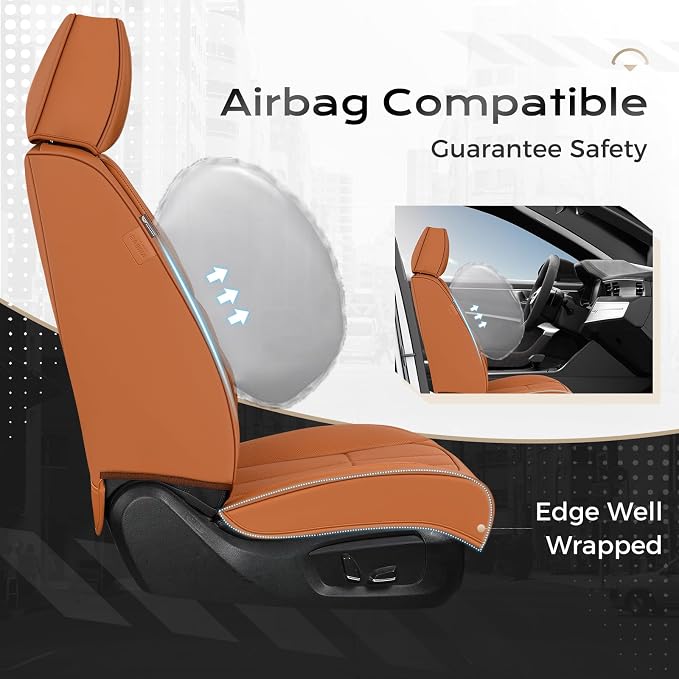 Coverado Nappa Leather Car Seat Covers Front Set, Luxury Waterproof Seat Protectors, Airbag Compatible Anti‑Slip Auto Seat Covers, Universal Fit for Most Cars SUVs Trucks Pickup Vehicles - Image 3