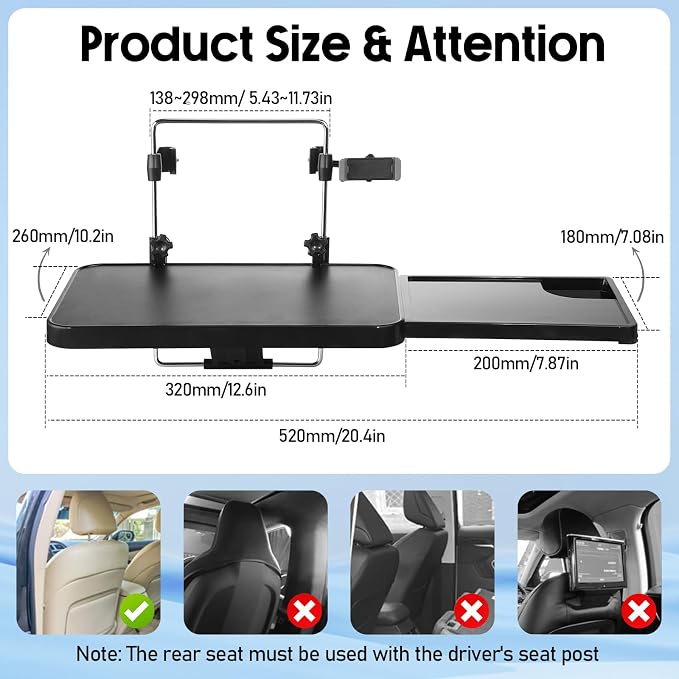 Large Car Steering Wheel Tray Back Seat Headrest Steering Wheel with Phone Holder Desk Food Table for Eating Food and Writing Work, Car Desk Laptop Mount Gifts for Father Truck Driver(2 in 1) - Image 5