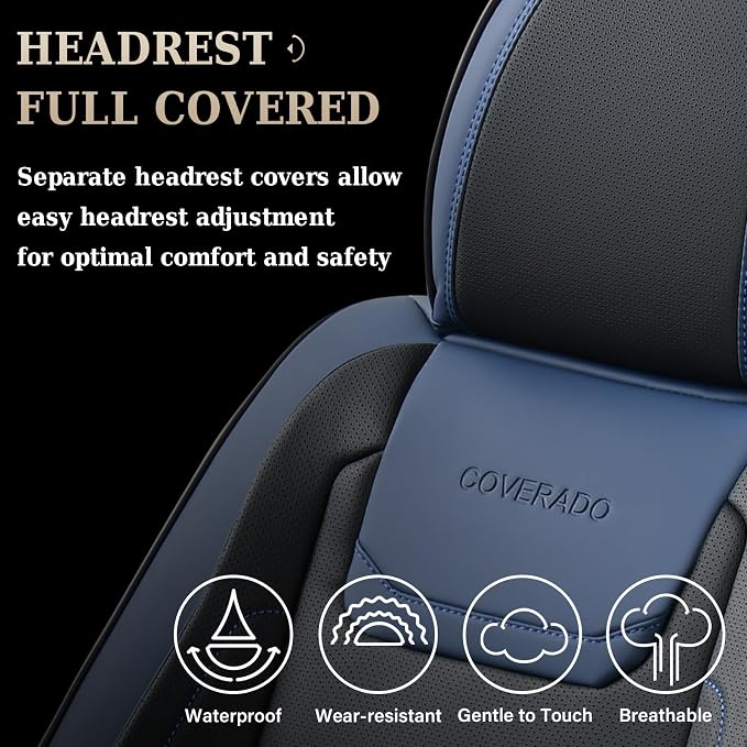 Coverado Car Seat Covers, Front Covers for Cars, Car Seat Cover Front Seats, Car Seat Protector Waterproof, Leather Car Seat Cushion, Universal Interior Covers Seat Protectors for Most Cars Blue - Image 5