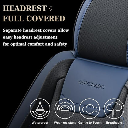 Coverado Car Seat Covers, Front Covers for Cars, Car Seat Cover Front Seats, Car Seat Protector Waterproof, Leather Car Seat Cushion, Universal Interior Covers Seat Protectors for Most Cars Blue - Image 4