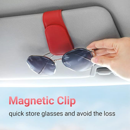 Sunglass Holder for Car Sun Visor Sunglasses Clip Car accessories -Red | sun visor organizer, ticket card clip, eyeglass sunglasses holder, one-handed magnetic, anti-scratch, car stuff for women men - Image 2
