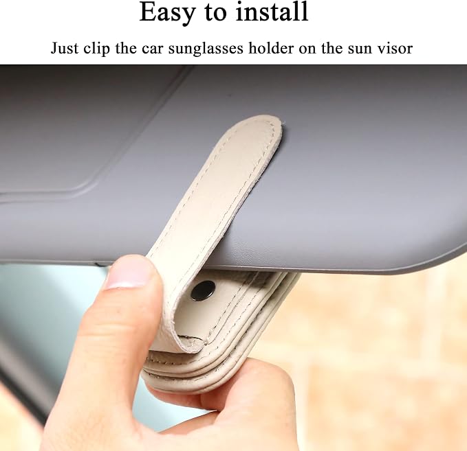 KIWEN 2 Packs Sunglasses Holders for Car Visor, Magnetic Leather Glasses Eyeglass Clip for Car, Ticket Card Clip Sunglasses Mount, Car Visor Accessories Gadgets (2, Beige) - Image 6