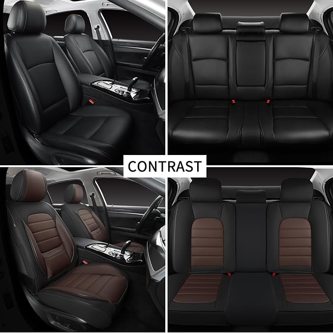 Car Seat Covers Full Set, 5 Seats Universal Leather Seat Covers for Cars, Waterproof Front and Rear Seat Cover, Breathable Automotive Seat Cover for Most Sedans, Trucks, SUVs, Black&Brown - Image 5