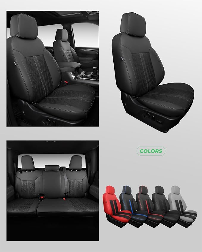 RIDEPOSH Custom Fit Seat Covers for Silverado/Sierra 1500 2019-2026 CrewCab | Fits 2500/3500HD 2020-2026, no Rear Armrest/Seatback Storage, Faux leather, Protective, Scratch-resistant, Easy-clean - Image 8