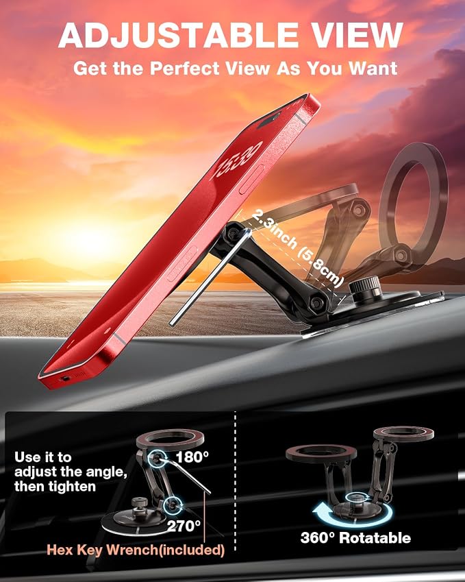 Smolink Magnetic Phone Mount for Tesla Screen and Dashboard | All-Metal Magnetic Phone Holder with Foldable Hidden Design for Tesla 3/Y/S/X and iPhone 17/16/15/14 Pro Max, Red - Image 7