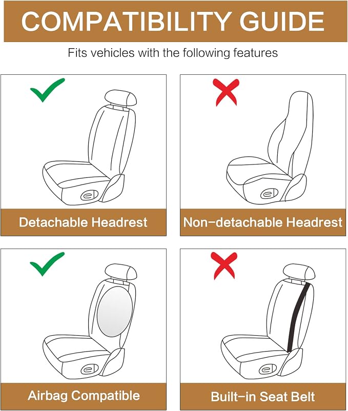 Pariitadin Car Seat Covers Front Pair, Washable and Breathable Seat Covers for Cars, Universal Fit Car Interior Covers for Most Sedan Truck SUV, Black/Beige - Image 7