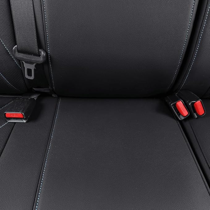 EKR Custom Fit Tacoma Leather Car Seat Covers for Toyota Tacoma 2012 2013 2014 2015 (TRD Sport Seats)- Full Set,Faux Leather(Black with Blue Trim) - Image 5