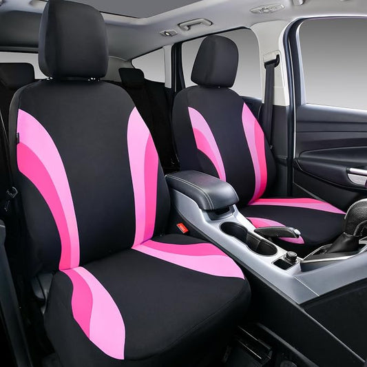 CAR PASS Line Rider Sporty Front Seat Covers,Pink Car Seat Covers Two Front Seats Only for Cute Women Girl, Airbag Compatible,Universal Fit Sedans,Cars,Vans,SUV,Truck(Black and Pink) - Image 2