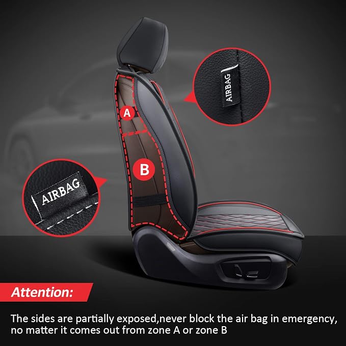 2PCS Front Seat Covers, Leather Car Seat Covers for Sedan, Truck,SUV | Black and Red Seat Cover,Breathable Car Seat Cover,2PCS Front Universal Seat Protector For Families, Pets - Image 2