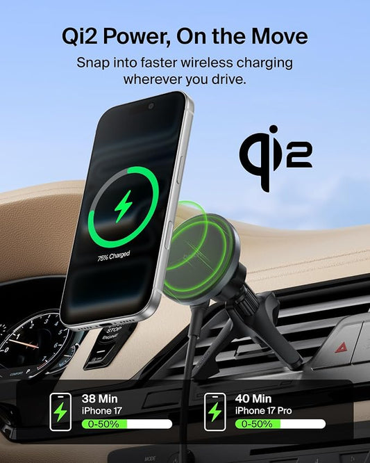 Belkin Qi2 15W Magnetic Wireless Vent Mount, Fast Charging Car Charger | MagSafe Compatible, iPhone 15/16/17, Samsung Galaxy S26, AirPods, iPads, MacBook, Chromebook, Car Phone Charger - Image 2