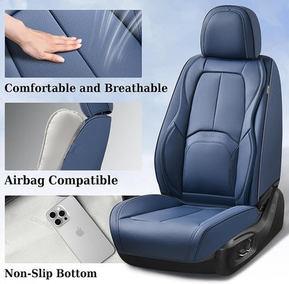 Coverado Seat Covers, Car Seat Covers Front Seats, Premium Nappa Leather Seat Covers for Cars, Waterproof Car Seat Protector with Lumbar Support, Front Seat Covers Universal Fit for Most Cars (Blue) - Image 3