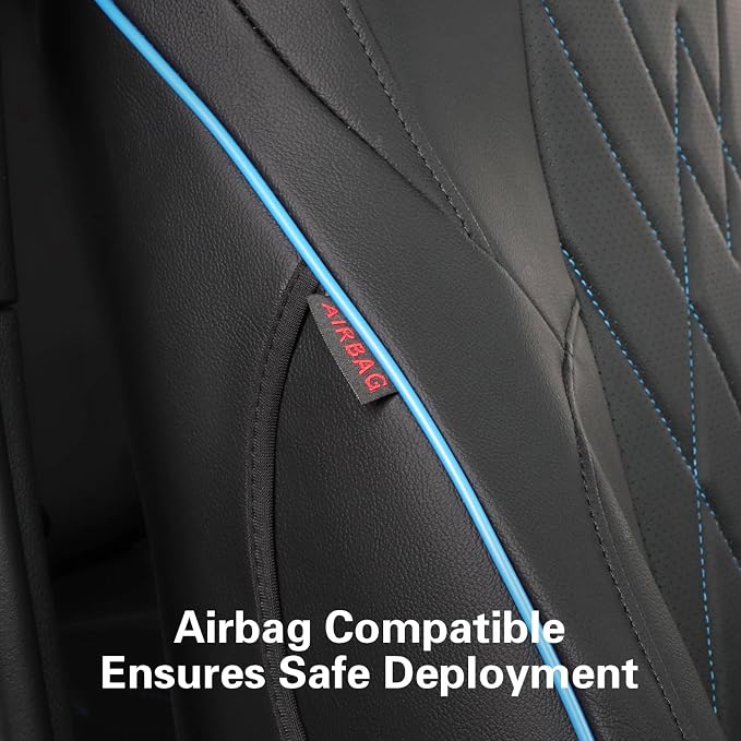 EKR Tacoma Car Seat Covers Custom Fit for Toyota Tacoma (Petrol) 2024 2025 2026 DoubleCab/CrewCab SR/SR5/TRD Sport/TRD Off-Road/Limited -Truck Seat Covers Full Set,Faux Leather (Black with Blue Trim) - Image 2