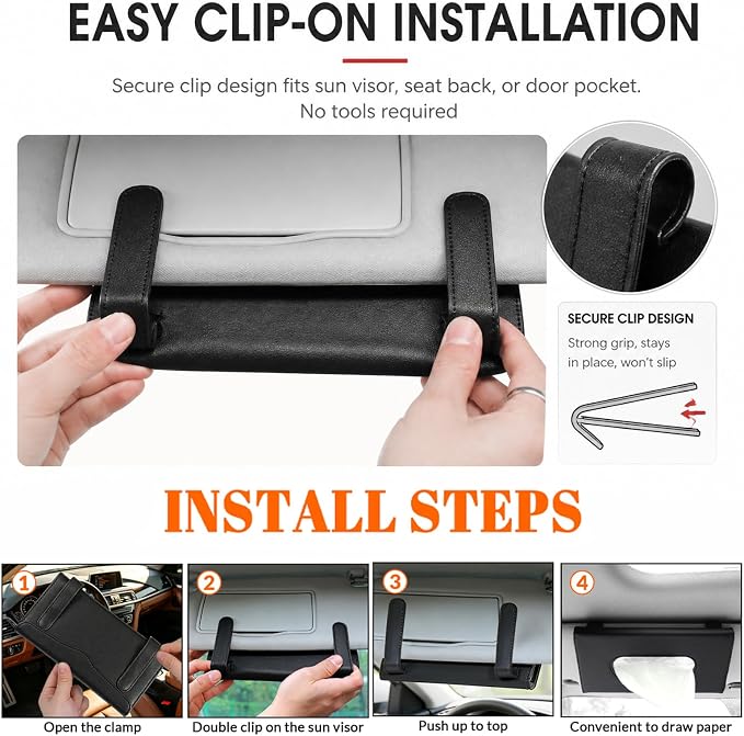 2 Pack Car Tissue Holder - Automotive Visor Tissue Interior Accessories for Truck SUV Van Black - Image 5