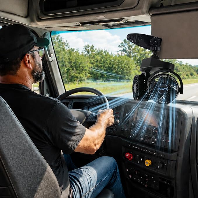 6000mAh Rechargeable Dual Car Fan for Backseat, 3-Speed Separate Controlled | 360° Rotatable Rechargeable Backseat Car Fans with USB Plug for Vehicles RV SUV Truck Golf Cart, Up to 13.6 Hrs - Image 6