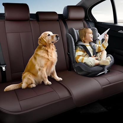 Coverado Rear Seat Covers for Cars, Back Seat Protector, Brown Back Seat Cover for Kids, 3-Pieces Waterproof Car Seat Cushion Nappa Leather Seat Cover for Back Seat Universal Fit for Most Cars - Image 5