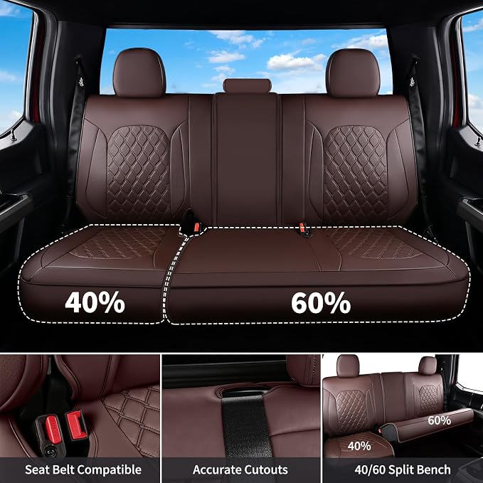Huidasource Tacoma Coffee Seat Covers, Front and Rear FullSet Leather Truck Seat Cushion Cover Custom Fit for Toyota Tacoma 2024-2026 Crew Cab SR, SR5, Limited, TRD Sport/Off-Road,Trailhunter - Image 2