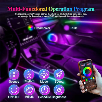 Smart Acrylic LED Car Interior Lights, 10-in-1 Fiber Optic Ambient Kit | USB Powered, Wireless APP Control, Music Sync and Color Changing Ambient Lighting for Car Interior, Gifts for Women and Men - Image 3
