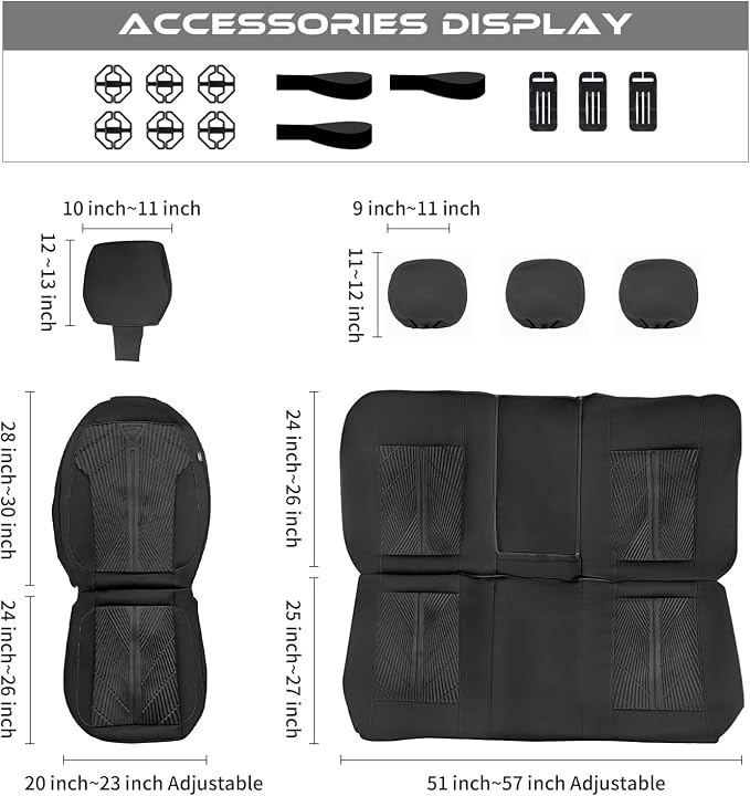 CAR PASS Waterproof Car Seat Covers Full Set,Neoprene Wetsuit, All-Weather Non-Slip Durable, Universal Fit for SUV, Sedans, Trucks, Vans, with Armrest & Airbag Compatibable, All Black - Image 6