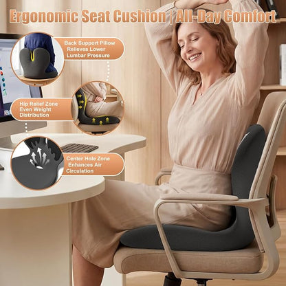 Thick Car Seat Cushion with Lumbar Support for Long Driving RV, Ergonomic Memory Foam Office Chair Cushion for Sciatica, Tailbone & Lower Back Relief, Ideal Gift for Drivers & Office Workers (Black) - Image 9