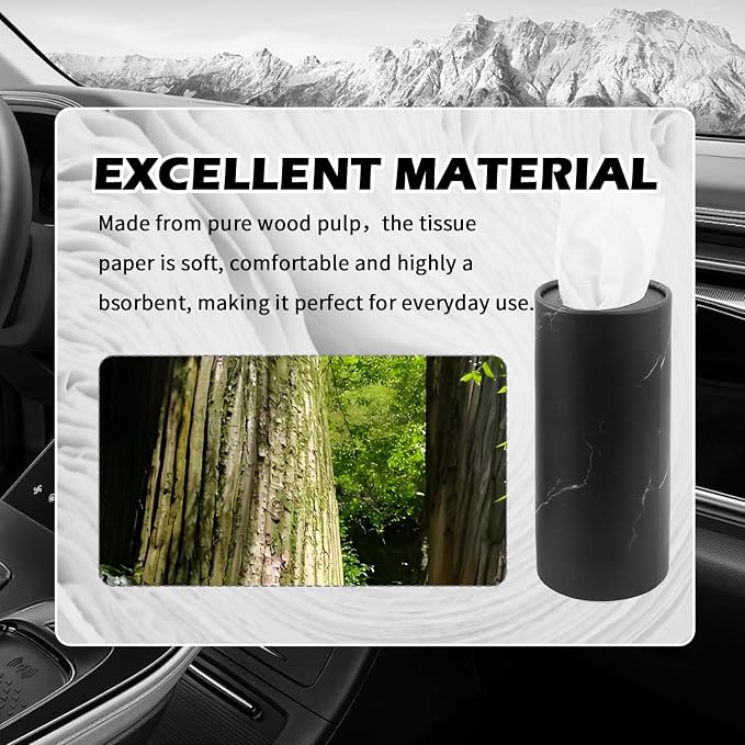 4PCS Pull Out Cars Tissue Holder,Refillable Car Tissues Cylinder with 30-Count Per Box,Multifunctional Car Tissue Box for Cars as Automotive Garbage Cans/Pen Holders (Marble Black) - Image 4