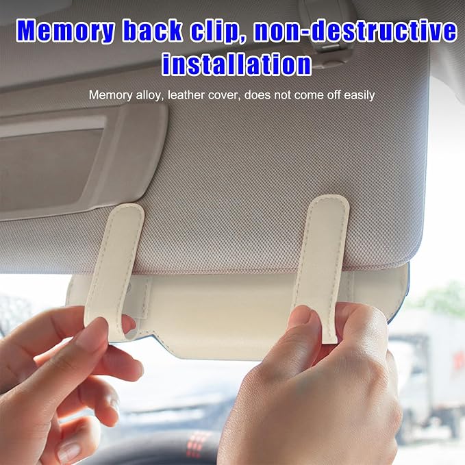 Ohleats Sunglasses Holder for Car Visor, Magnetic Leather Automotive Glasses Case, Vehicle Sun Visor Eyeglasses Holder Protective Storage Box, Universal Interior Car Accessories (Beige) - Image 3