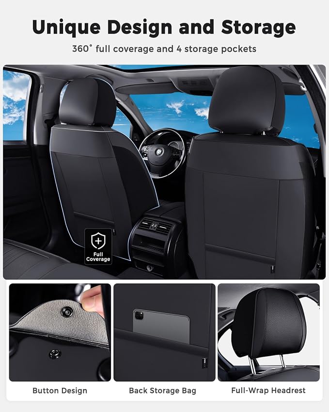 Huidasource Front Seat Covers, Luxury Faux Leather Front Car Seat Cover, Compatible with Airbags, Seatbelt Buckles, Perforation, Cooling＆Heating, Universal Fit for Most Cars, Vans, Trucks, SUVs, Black - Image 4