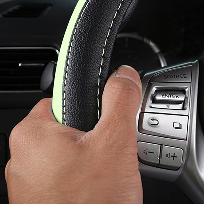 Leather Car Steering Wheel Cover, Universal Fit for Most Cars, Green | Microfiber Leather,Non-Slip Breathable Auto Steering Wheel Protector - Image 5