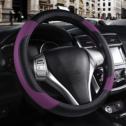 Leather Car Steering Wheel Cover, Universal Fit for Most Cars, Purple | Microfiber Leather,Non-Slip Breathable Auto Steering Wheel Protector by Szttswamp