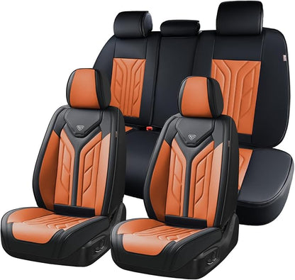 Coverado Car Seat Covers Full Set, Automotive Seat Covers Car Seat Protector Car Seat Cushion, Waterproof Leather Seat Covers for Cars, Universal Fit for Most Sedans SUV Pick-up Truck(Black&Orange) by COVERADOAUTO