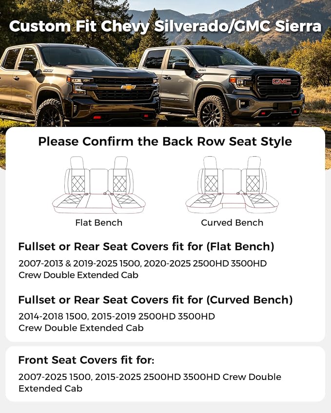 Huidasource Silverado Seat Cover, Sierra Seat Cover fit for Chevy Silverado/GMC 2014-2018 1500, 2015-2019 2500HD 3500HD Crew Double Extended Cab, Thickened Nappa Leather Truck Seat Covers, Black&Blue - Image 2