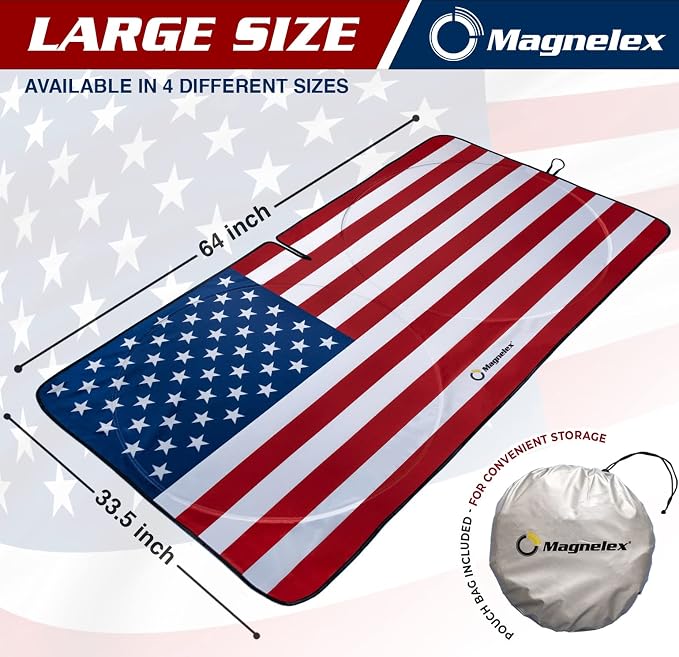 Magnelex American Flag Windshield Sun Shade, High-Resolution Car Sun Shield with Mirror Cut-Out for Automotive Interior Sun Protection Heat Reduction, Folding Car Sunshade - Large - Image 2