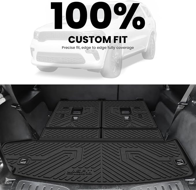 LASFIT Cargo Mat for Dodge Durango 6/7-Seat Models 2011-2026 | Not Fit 5-Seat Models, All Weather TPE Custom Fit Cargo Trunk Mat & Backrest Seat Protector, Black - Image 2