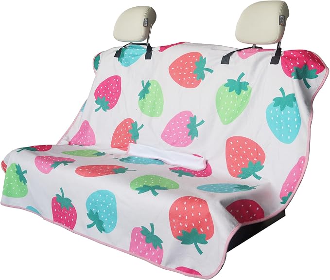 Sweat Towel Car Seat Cover Protector Front Seats for Gym Workout, Running, Swimming, Beach and Hiking, Waterproof Universal Seat Cover for Car, Trucks, Van & SUV (1, Strawberry, Rear Seat) by Unknown