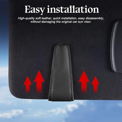 zipelo Magnetic Leather Sun Visor Sunglasses Holder Clip, Black | one-hand access, soft contact surfaces, stores glasses and cards, lightweight compact form, car interior accessories - Image 3
