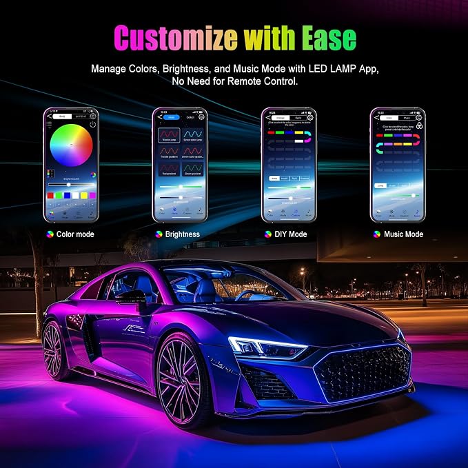 YiLaie LED Car Lights Interior Multcolor Lights for Trucks USB DC 5V | LED Lights for Car Accessories Inside with APP Control Music Sync Footwell Lighting - Image 5