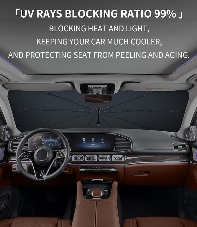 Custom-Fit for Infiniti Windshield Sun Shade Umbrella,Protect Car from Sun Rays,Foldable Car Umbrella Sunshade Cover with 360° Bendable Handle,Designed for Infiniti Accessories (for Infiniti Q60) - Image 3