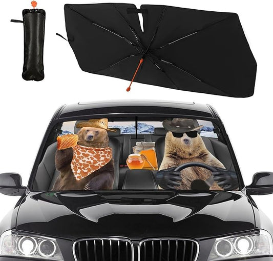 Bear Driver Car Windshield Sunshade Umbrella Car Foldable Umbrella Sunshade for Front Window UV Reflector Auto Windshield Umbrella Sun Shades Cover for Most Vehicles 57'' X 30'' by Socira